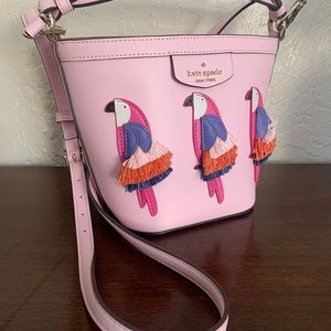 KATE SPADE Parrot Pippa Flock Party Leather Bucket Bag